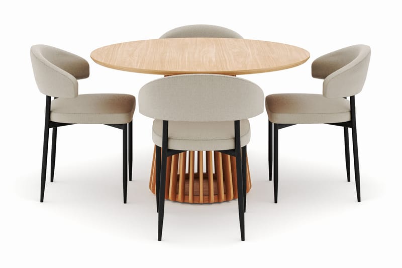 Peyra Matbord 120 cm Rund med 4 Sawako Stolar - Natur - Möbler - Bord & matgrupper - Matgrupper