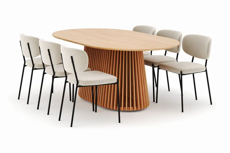 Peyra Matbord 200 cm Oval med 6 Gemmiano Stolar - Natur - Möbler - Bord & matgrupper - Matgrupper