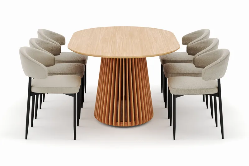 Peyra Matbord 200 cm Oval med 6 Sawako Stolar - Natur - Möbler - Bord & matgrupper - Matgrupper