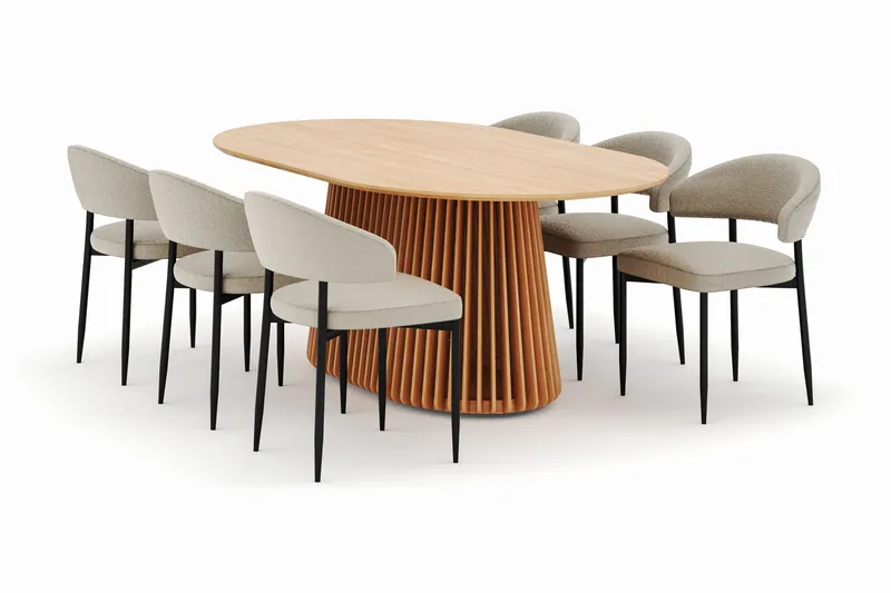 Peyra Matbord 200 cm Oval med 6 Sawako Stolar, Natur