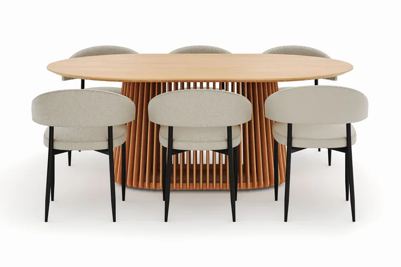 Peyra Matbord 200 cm Oval med 6 Sawako Stolar - Natur - Möbler - Bord & matgrupper - Matgrupper
