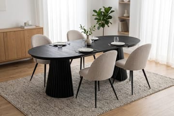 Peyra Matgrupp 120-220 cm förlängningsbart med 4 Nibe Plus Mastolar - Svartlaserad ek - Möbler - Bord & matgrupper - Matgrupper