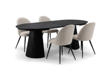 Peyra Matgrupp 120-220 cm förlängningsbart med 4 Nibe Plus Mastolar - Svartlaserad ek - Möbler - Bord & matgrupper - Matgrupper