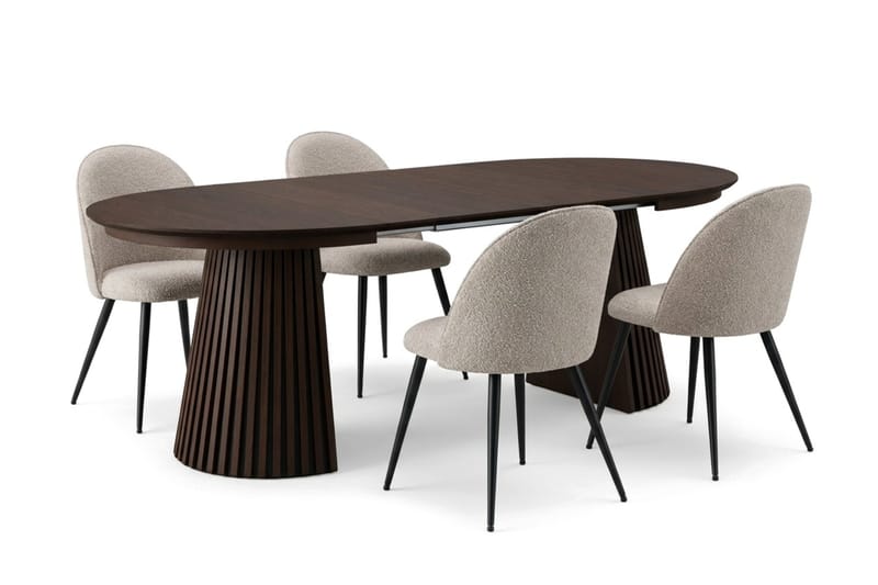 Peyra Matgrupp 120-220 cm förlängningsbart med 4 Nibe Plus Mastolar - Rökt ek - Möbler - Bord & matgrupper - Matgrupper