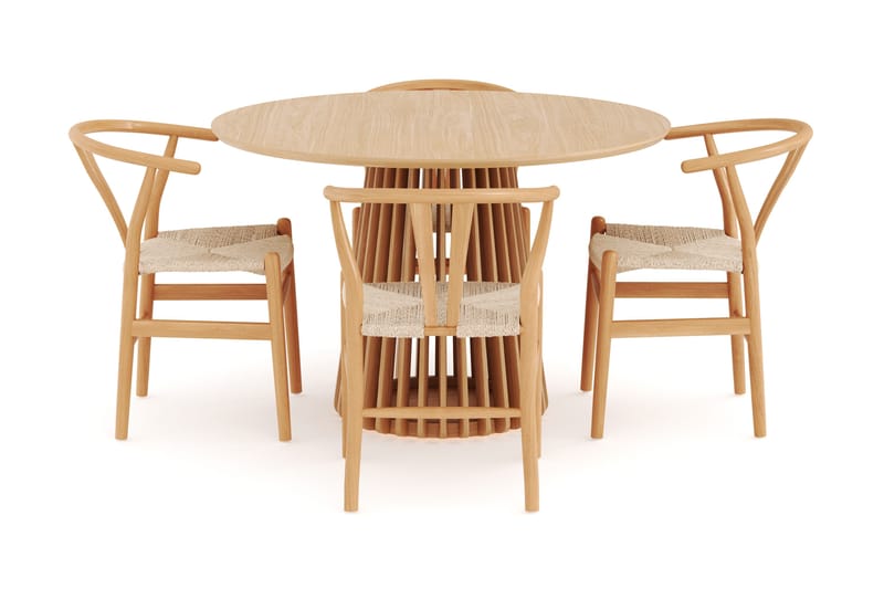 Peyra Matgrupp 120 cm Rund Ek med 4 Dastoori Matstol - 2220068-4,1893466-1 - Natur - Möbler - Bord & matgrupper - Matgrupper