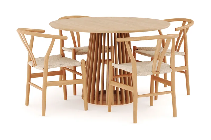 Peyra Matgrupp 120 cm Rund Ek med 4 Dastoori Matstol - 2220068-4,1893466-1 - Natur - Möbler - Bord & matgrupper - Matgrupper