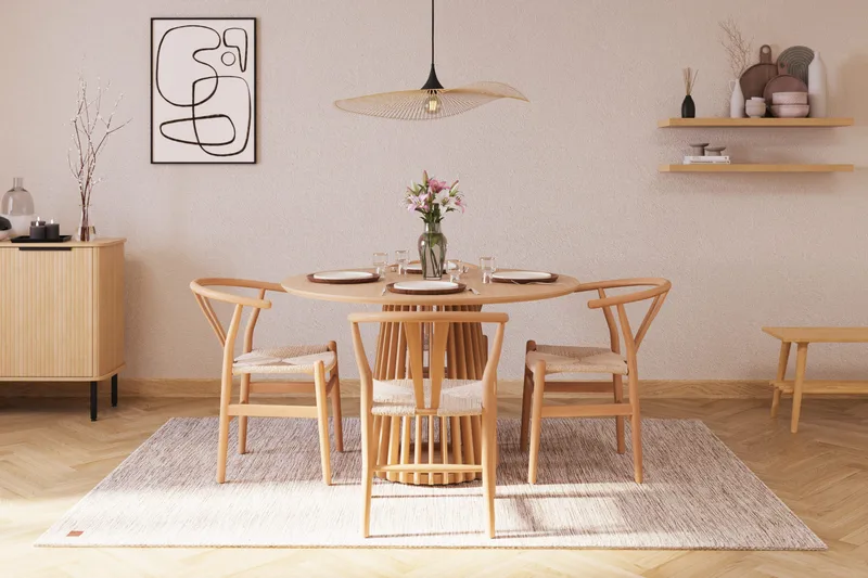 Peyra Matgrupp 120 cm Rund Ek med 4 Dastoori Matstol - 2220068-4,1893466-1 - Natur - Möbler - Bord & matgrupper - Matgrupper