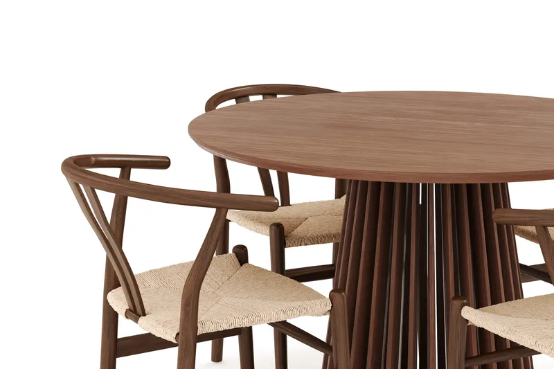 Peyra Matgrupp 120 cm Rund med 4 Dastoori Matstolar - Valnöt / Brun / Beige - Möbler - Bord & matgrupper - Matgrupper