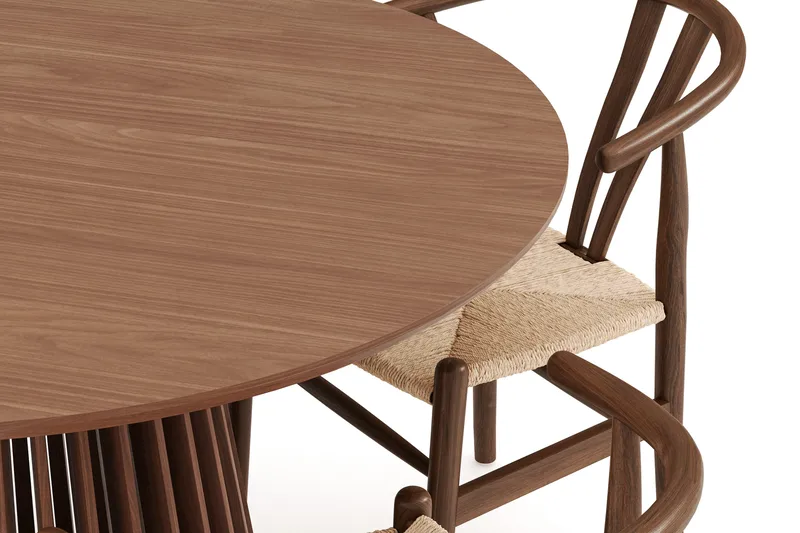 Peyra Matgrupp 120 cm Rund med 4 Dastoori Matstolar - Valnöt / Brun / Beige - Möbler - Bord & matgrupper - Matgrupper