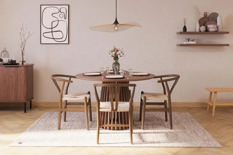 Peyra Matgrupp 120 cm Rund med 4 Dastoori Matstolar - Valnöt / Brun / Beige - Möbler - Bord & matgrupper - Matgrupper