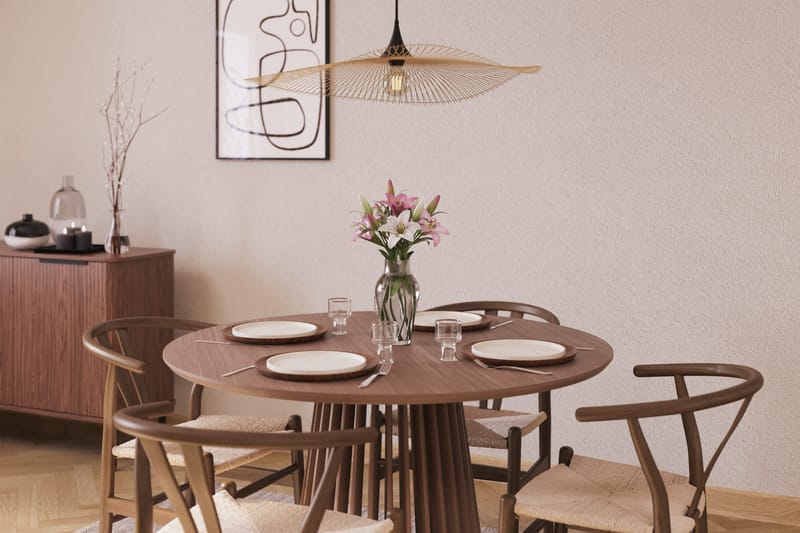 Peyra Matgrupp 120 cm Rund med 4 Dastoori Matstolar - Valnöt / Brun / Beige - Möbler - Bord & matgrupper - Matgrupper