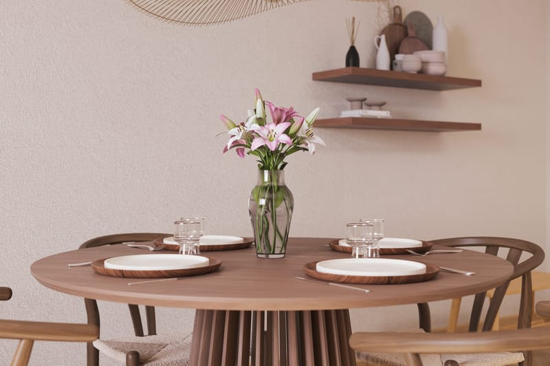 Peyra Matgrupp 120 cm Rund med 4 Dastoori Matstolar - Valnöt / Brun / Beige - Möbler - Bord & matgrupper - Matgrupper