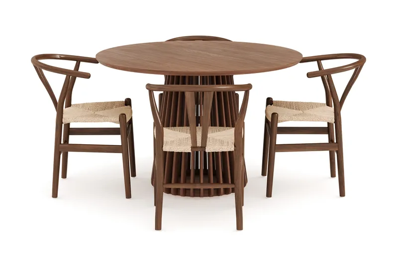 Peyra Matgrupp 120 cm Rund med 4 Dastoori Matstolar - Valnöt / Brun / Beige - Möbler - Bord & matgrupper - Matgrupper