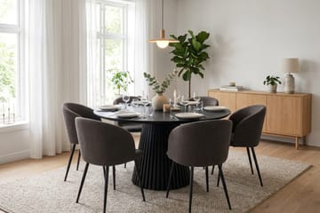 Peyra Matgrupp 130 cm runt med 6 Greya Mastolar - Svartlaserad ek - Möbler - Bord & matgrupper - Matgrupper