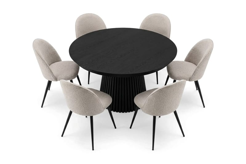 Peyra Matgrupp 140-240 cm förlängningsbart med 6 Nibe Plus Mastolar - Svartlaserad ek - Möbler - Bord & matgrupper - Matgrupper