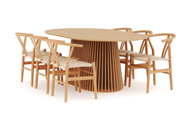 Peyra Matgrupp 200 cm Ovalt Ek med 6 Dastoori Matstol - 2220068-6,1893461-1 - Natur - Möbler - Bord & matgrupper - Matgrupper