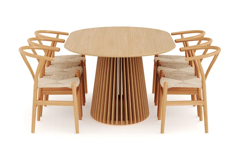 Peyra Matgrupp 200 cm Ovalt Ek med 6 Dastoori Matstolar - Natur - Möbler - Bord & matgrupper - Matgrupper