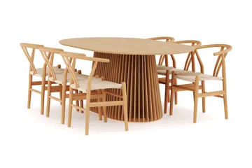 Peyra Matgrupp 200 cm Ovalt Ek med 6 Dastoori Matstolar