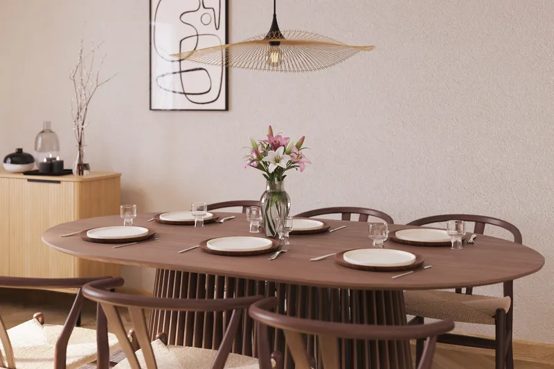 Peyra Matgrupp 200 cm Ovalt med 6 Dastoori Matstol - 2220070-6,1893316-1 - Valnöt - Möbler - Bord & matgrupper - Matgrupper