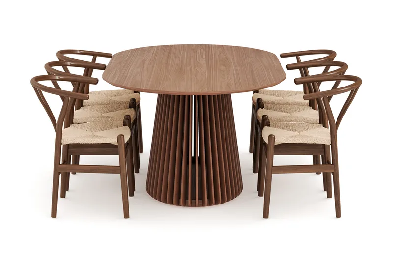 Peyra Matgrupp 200 cm Ovalt med 6 Dastoori Matstolar - Valnöt - Möbler - Bord & matgrupper - Matgrupper