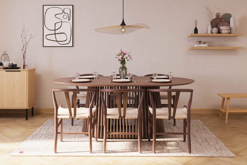 Peyra Matgrupp 200 cm Ovalt med 6 Dastoori Matstolar - Valnöt - Möbler - Bord & matgrupper - Matgrupper