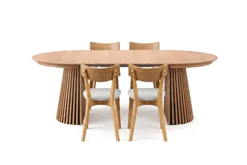 Peyra Matgrupp Förlängningsbart runt 120-220 cm i Ek med 4 Amelia Matstolar med Dyna - Ek - Möbler - Bord & matgrupper - Matgrupper