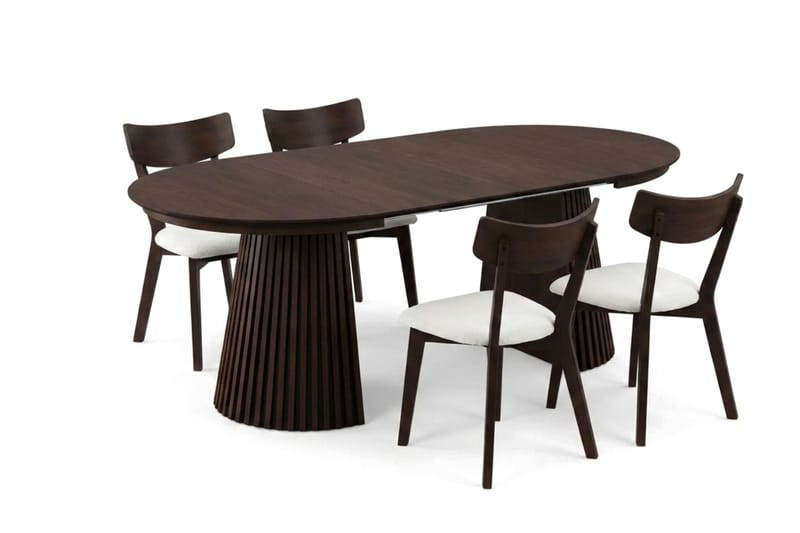 Peyra Matgrupp Förlängningsbart runt 120-220 cm i Rökt Ek med 4 Amelia Matstolar med Dyna - Rökt Ek/Beige - Möbler - Bord & matgrupper - Matgrupper