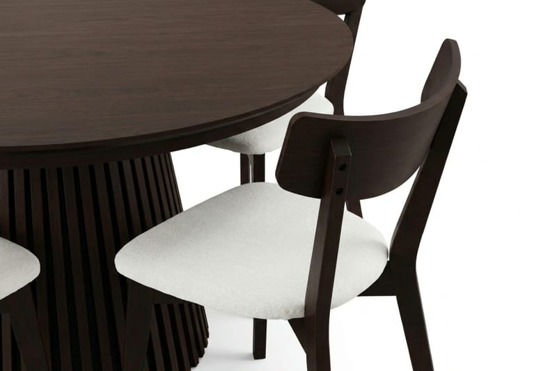 Peyra Matgrupp Förlängningsbart runt 120-220 cm i Rökt Ek med 4 Amelia Matstolar med Dyna - Rökt Ek/Beige - Möbler - Bord & matgrupper - Matgrupper