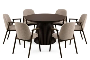 Peyra Matgrupp Förlängningsbart runt 120-220 cm med 6 Reciclar Matstolar - Brun - Möbler - Bord & matgrupper - Matgrupper