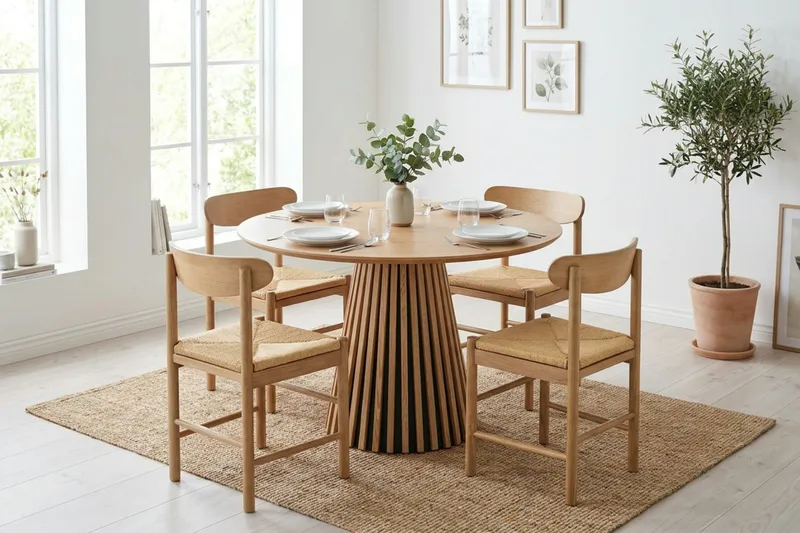 Peyra Matgrupp runt 110 cm Ek med 4 Malte Matstolar - Möbler - Bord & matgrupper - Matgrupper