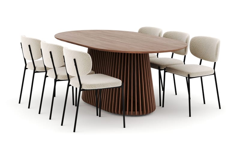 Peyra Ovalt Matbord 200 cm med 6 Gemmiano Stolar, Valnöt