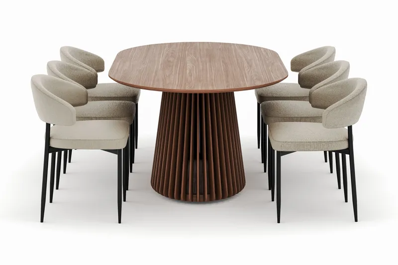 Peyra Ovalt Matbord 200 cm med 6 Sawako Stolar - Valnöt - Möbler - Bord & matgrupper - Matgrupper