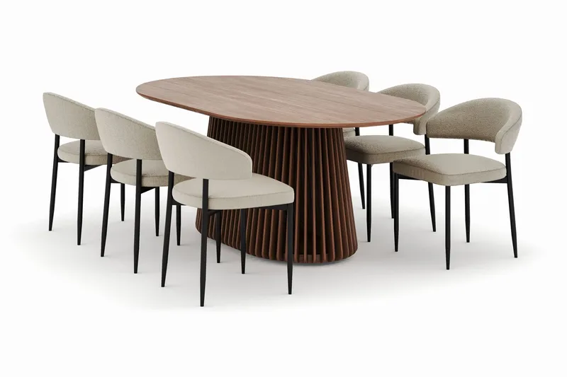 Peyra Ovalt Matbord 200 cm med 6 Sawako Stolar - Valnöt - Möbler - Bord & matgrupper - Matgrupper
