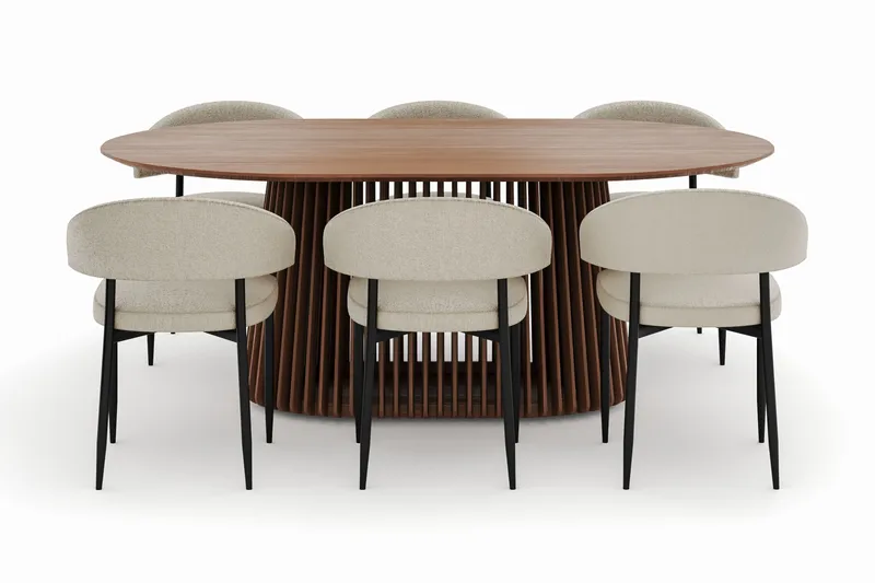 Peyra Ovalt Matbord 200 cm med 6 Sawako Stolar - Valnöt - Möbler - Bord & matgrupper - Matgrupper