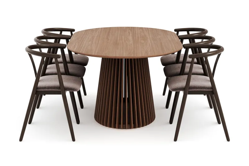 Peyra Ovalt Matgrupp Massiv Valnöt 200 cm med 6 Cytie Karmstolar - Valnöt - Möbler - Bord & matgrupper - Matgrupper