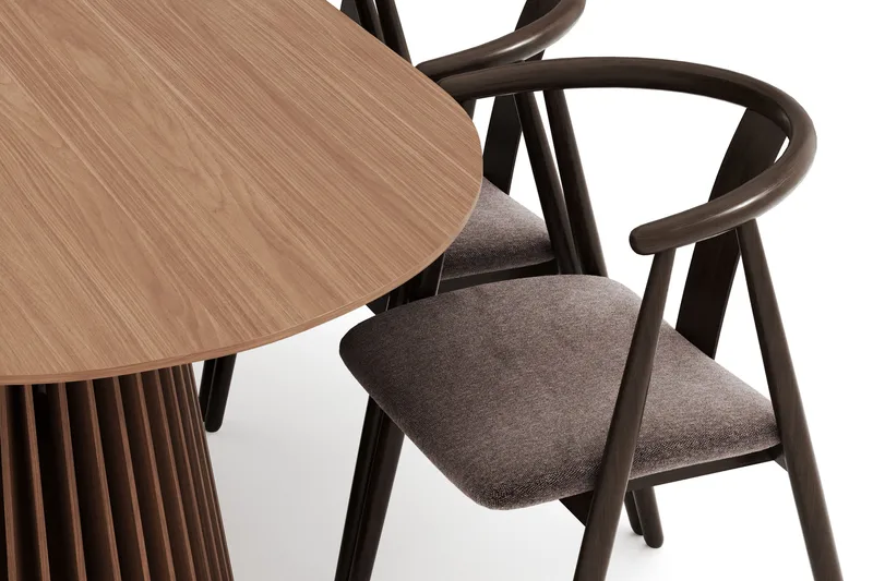 Peyra Ovalt Matgrupp Massiv Valnöt 200 cm med 6 Cytie Karmstolar - Valnöt - Möbler - Bord & matgrupper - Matgrupper