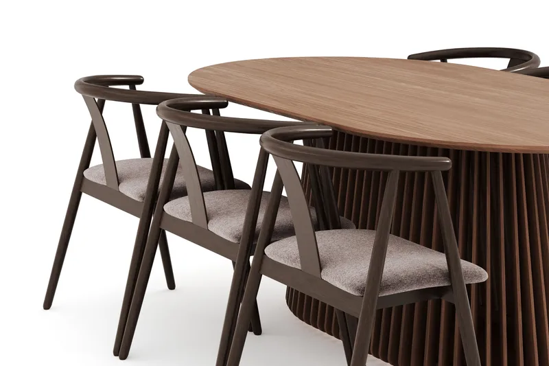 Peyra Ovalt Matgrupp Massiv Valnöt 200 cm med 6 Cytie Karmstolar - Valnöt - Möbler - Bord & matgrupper - Matgrupper