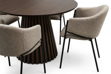 Peyra Rund Matgrupp 110 cm – Matbord med 4 Filip Matstolar i Trä med Rökt Ek-utseende - Mörkbrun & Taupe - Möbler - Bord & matgrupper - Matgrupper