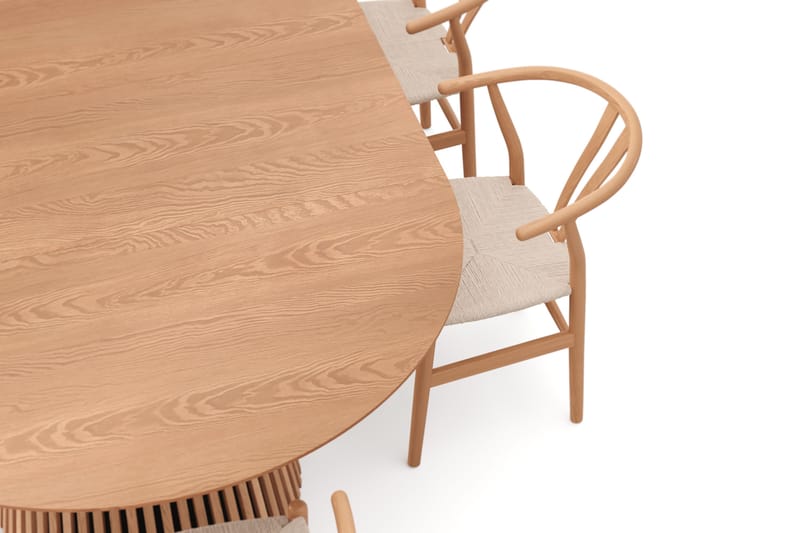 Peyra Rund Utdragbar Matgrupp 140-220 cm – Matbord med 6 Dastoori Matstolar i Trä med Ekutseende - Natur - Möbler - Bord & matgrupper - Matgrupper
