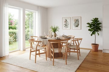 Peyra Rund Utdragbar Matgrupp 140-220 cm – Matbord med 6 Dastoori Matstolar i Trä med Ekutseende - Natur - Möbler - Bord & matgrupper - Matgrupper