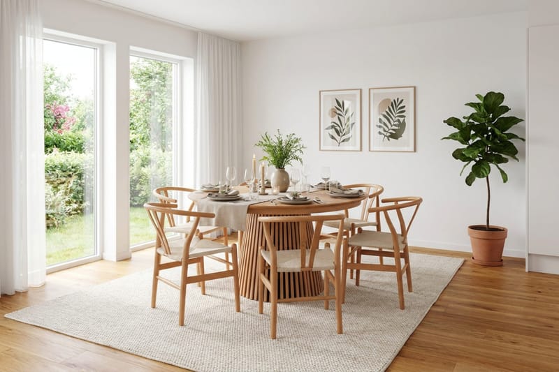 Peyra Rund Utdragbar Matgrupp 140-220 cm – Matbord med 6 Dastoori Matstolar i Trä med Ekutseende - Natur - Möbler - Bord & matgrupper - Matgrupper