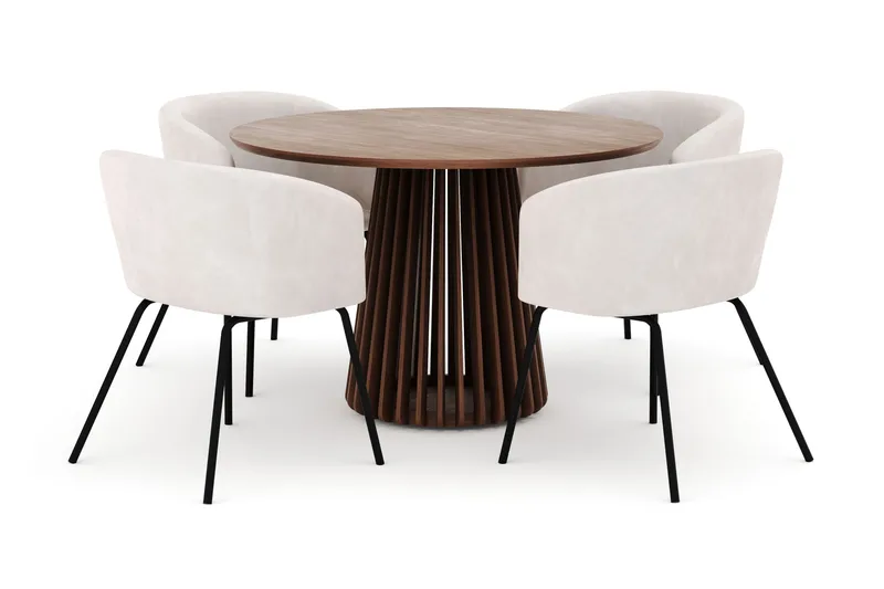 Peyra Runt Matbord 120 cm med 4 Berit Stolar, Valnöt