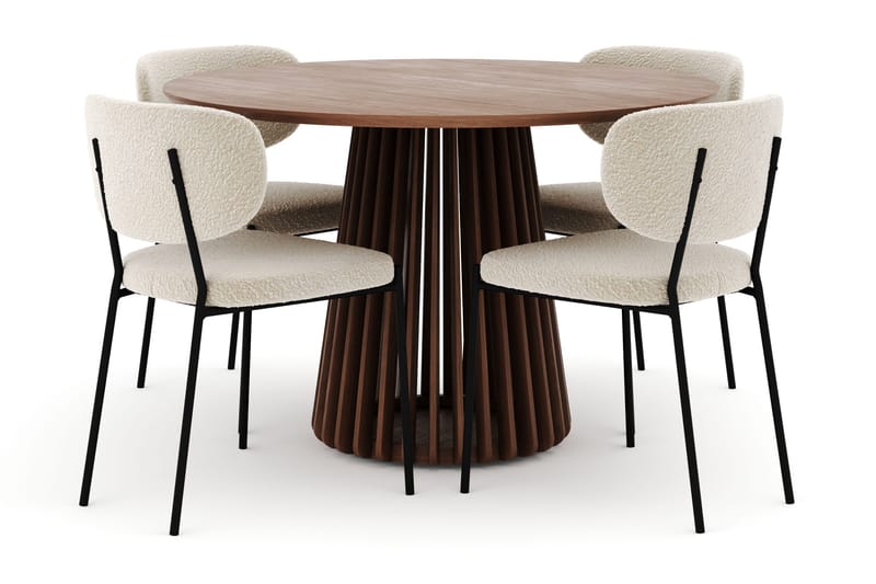 Peyra Runt Matbord 120 cm med 4 Gemmiano Stolar - Valnöt - Möbler - Bord & matgrupper - Matgrupper