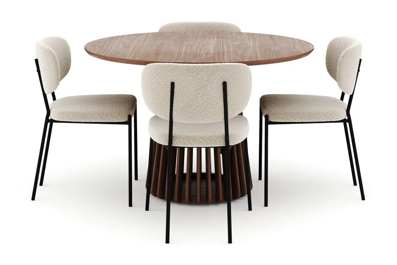 Peyra Runt Matbord 120 cm med 4 Gemmiano Stolar - Valnöt - Möbler - Bord & matgrupper - Matgrupper