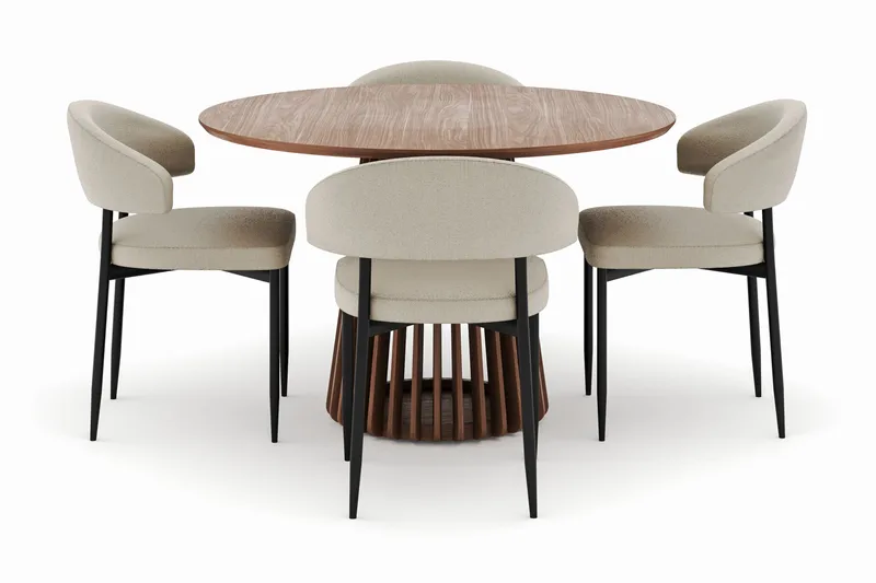 Peyra Runt Matbord 120 cm med 4 Sawako Stolar - Valnöt - Möbler - Bord & matgrupper - Matgrupper