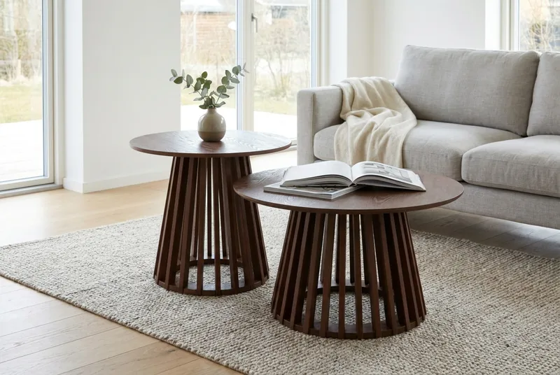 Peyra Soffbord Runt 60 cm Fanér - Valnöt - Möbler - Bord & matgrupper - Soffbord