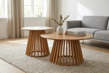 Peyra Soffbord Satsbord Runt 86/60 cm Fanér - Ek - Möbler - Bord & matgrupper - Soffbord