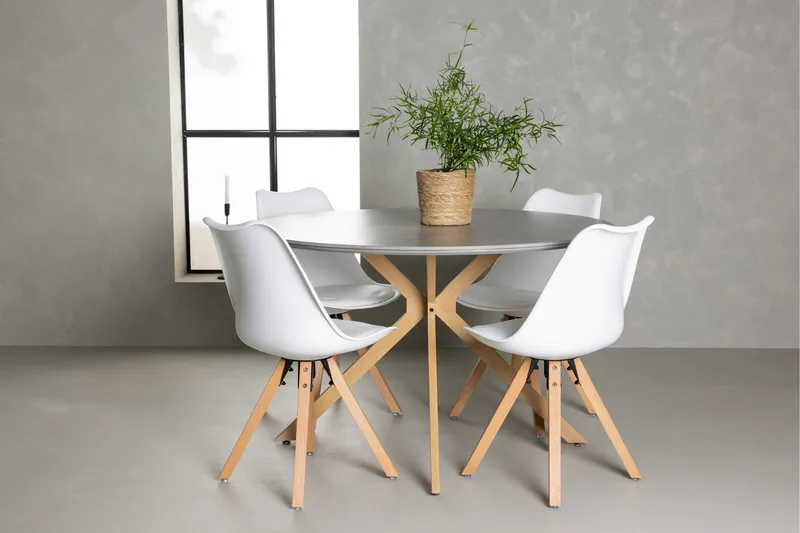 Piazza Matgrupp  120 cm Rund med 4 Zeno stolar - Grå - Möbler - Bord & matgrupper - Matgrupper