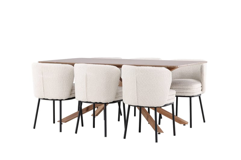 Piazza Matgrupp 180 cm Rektangulär med 6 Agnes stolar - Mocca/Vit - Möbler - Bord & matgrupper - Matgrupper