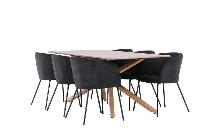 Piazza Matgrupp 180 cm Rektangulär med 6 Berit stolar, Mocca/Svart